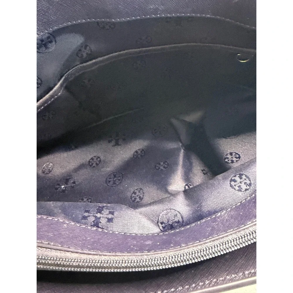 Tory Burch‎ Emerson Small Buckle Tote Navy Blue Saffiano Leather Handbag